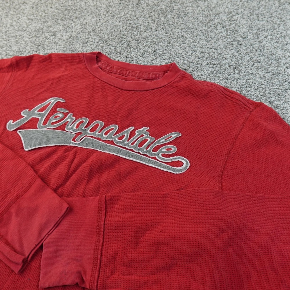 VTG Aeropostale Shirt Mens L Red Waffle Knit Thermal Long Sleeve Logo Casual Y2K